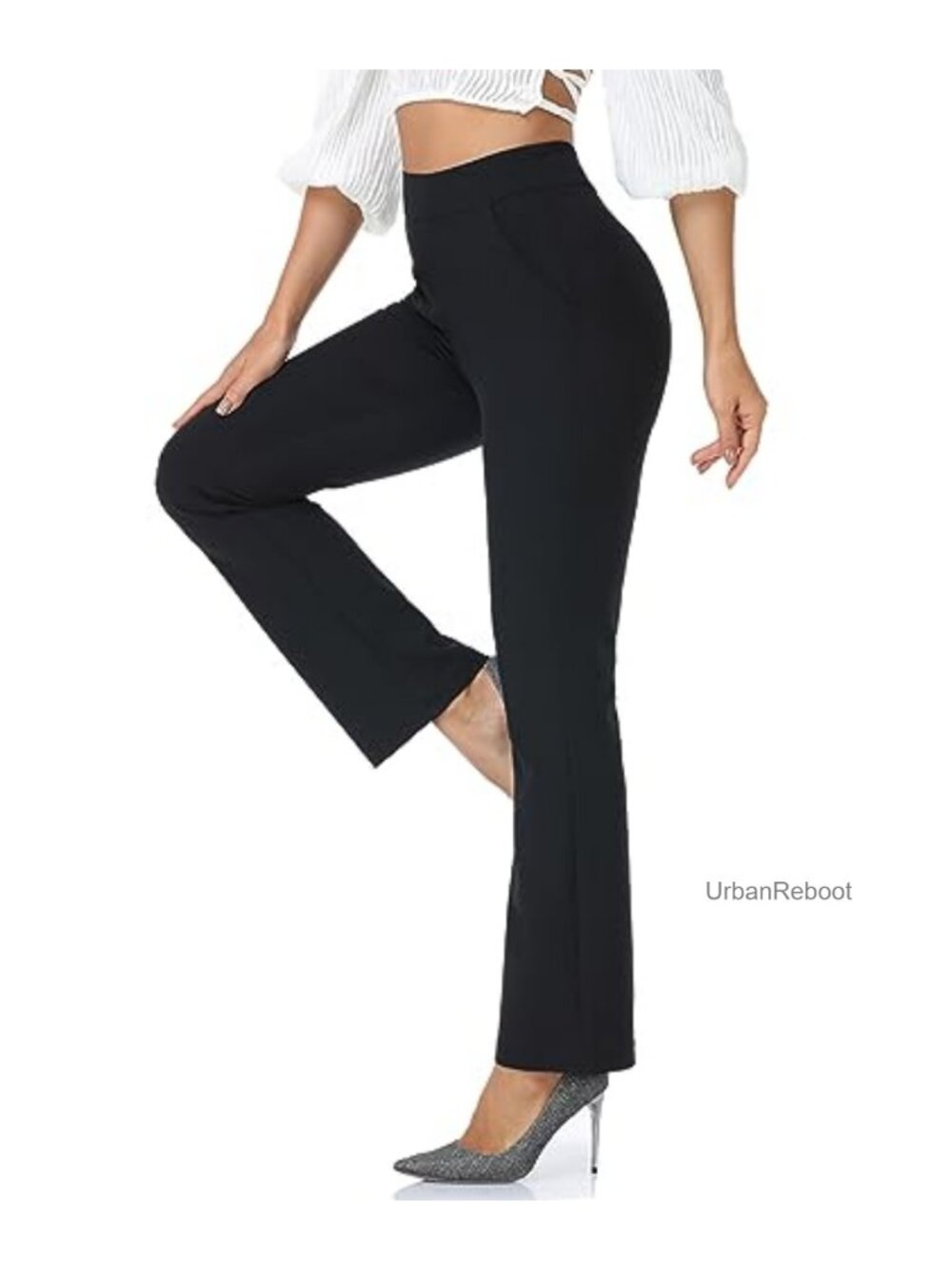 High Waisted Bootcut Dress Pants - Pull On, Yoga Work Slacks with Pockets